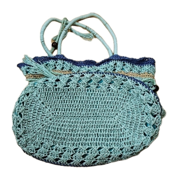 Altamar By Monica Q Raffi Resort Cruise Beach Bucket Bag Tote Beaded Drawstring - Picture 5 of 13